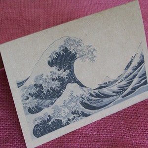 Hokusai « The Great Wave » Ensemble de 3 invitations cartes de vœux imprimés sur Recycled Kraft Cardstock avec enveloppe assortie 5 x 7 »
