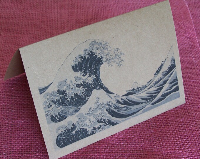 Hokusai's "The Great Wave" Set of ANY 3 Greeting Note Cards Invitations printed on Recycled Kraft Cardstock with matching envelope 5 x 7"