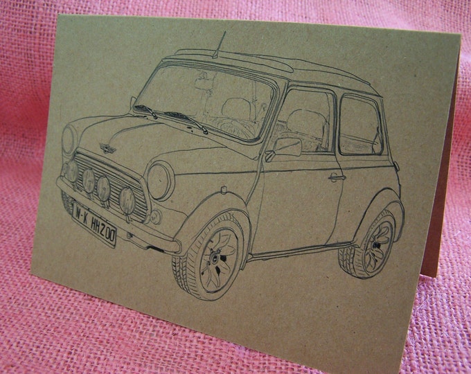 Original BMC Mini Cooper "Italian Job" Set of ANY 3 Greeting Note Cards Invitation Recycled Kraft Cardstock with matching envelope 5 x 7"
