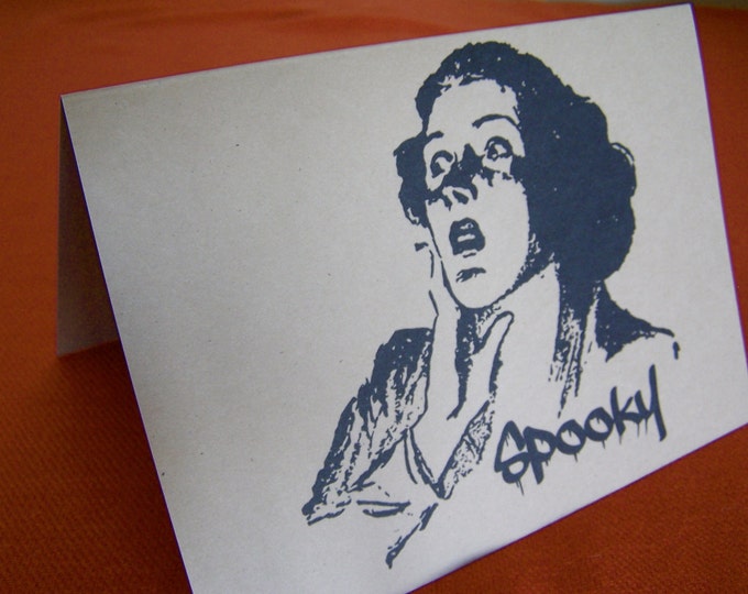 CHOOSE ANY 3 cards Halloween Hollywood Scary Movie Spooky Note Card Invitation on Recycled Brown Bag Cardstock with matching envelope 5 x 7"