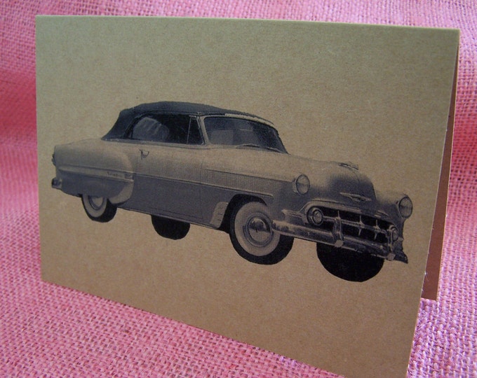 Chevrolet Convertible 1950's 50's Fifties Car Set of ANY 3 Greeting Note Cards Invitation Kraft Cardstock with matching envelope 5 x 7"