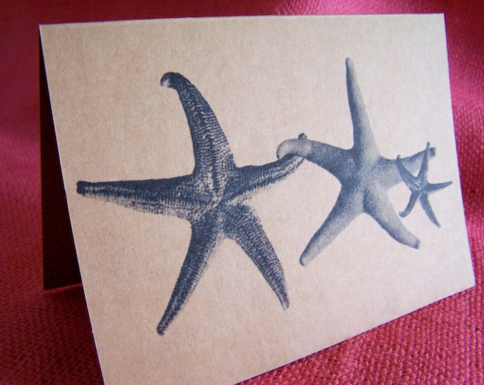 Family of Three Starfish Seastars Holding Hands Set of ANY 3 Greeting Note Cards Invitations Kraft Cardstock matching envelopes 5 x 7"