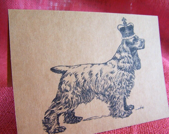 Cocker Spaniel Dog With Crown Set of ANY 3 Greeting Note Cards Invitations Kraft Cardstock matching envelopes 5 x 7"
