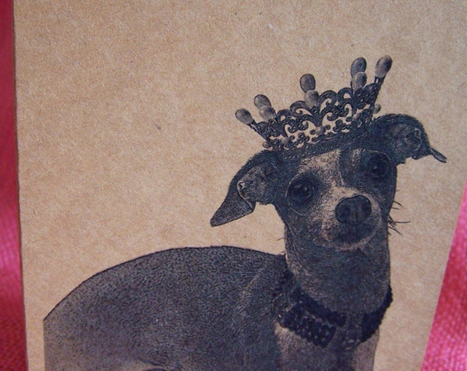 Italian Greyhound Dog With Crown Set of ANY 3 Greeting Note Cards Invitations Kraft Cardstock matching envelopes 5 x 7"
