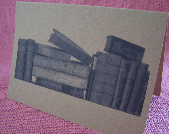 Library Books Set of ANY 3 Greeting Note Cards Invitation Recycled Kraft Cardstock with matching envelope 5 x 7"