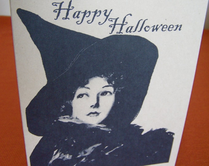 Halloween Glamorous Hollywood Witch Note Card printed on Recycled Brown Bag Cardstock with matching envelope 5 x 7"