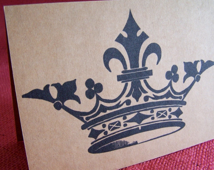 King or Queen For a Day Crown Birthday  Set of ANY 3 Note Cards Invitations printed on Kraft Cardstock with matching envelope 5 x 7"