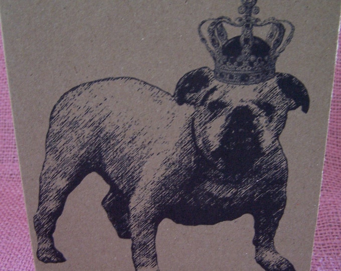 Crowned Bulldog Set of ANY Three Greeting Note Cards Invitations printed on Kraft Heavy Cardstock with matching envelope 5 x 7"