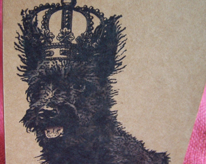 Scottish Terrier Scottie Dog With Crown  Set of ANY 3 Greeting Note Cards Invitations Kraft Cardstock matching envelopes 5 x 7"