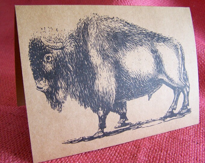 Majestic Buffalo Set of ANY 3 Greeting Note Cards Invitations Kraft Cardstock matching envelopes 5 x 7"