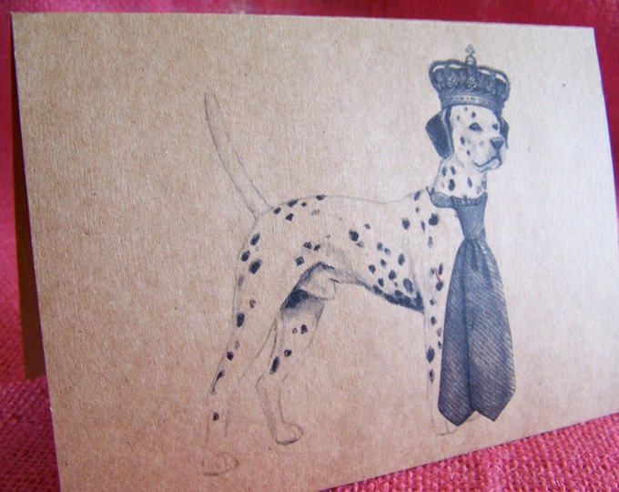 Dalmatian Dog With Crown and Tie Set of ANY 3 Greeting Note Cards Invitations Kraft Cardstock matching envelopes 5 x 7"