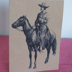 Vintage Cowboy Vaquero on Horse Set of ANY 3 Greeting Note Cards Invitations Recycled Kraft Cardstock with 3 matching envelopes 5 x 7&quot;