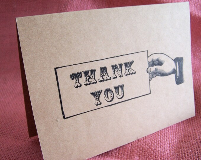 Set of 20 Vintage Thank you Greeting Note Card printed on light brown Kraft Cardstock with 20 matching envelopes 5 x 7"