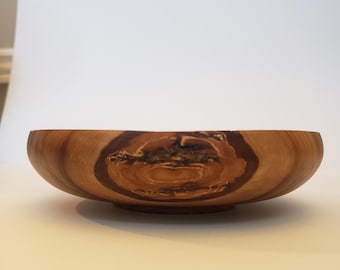Hand Turned Apricot Wood Bowl | 7" Rustic Wooden Serving Bowl | Black Epoxy Accent | One of a Kind Handmade Bowl