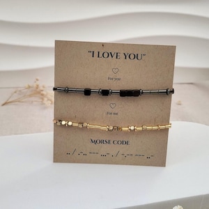 Personalized Morse Code Bracelets | Hematite, Stainless Steel, Silk Cord Set