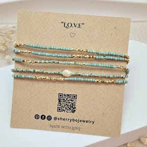 Turquoise & Pearl Seed Bead Bracelet • Layered Summer Beach Jewelry • Dainty Stackable Bracelet • Layering Necklace