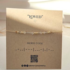 Morse Code Beaded Bracelet | 14k Gold Plated, Swarovski Crystal, Silk Cord