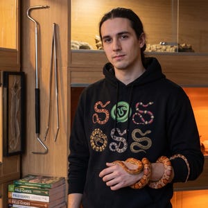 Vintage Herpetologie-Hoodie mit Schlangenmotiv, Sweatshirt mit viktorianischer Gravur, Geschenk für Reptilienliebhaber