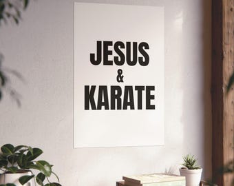 Matte poster met Jezus en karate | Typografische religieuze muurdecoratie