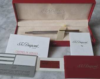 Penna a sfera S.T. Dupont, argento Guilloché, finiture dorate, Francia