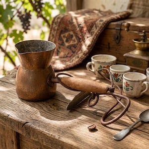 May include: A white ceramic mug with a black handle and the text "But First, Coffee" in a black, bold font. The mug is sitting on a wooden surface. The mug is approximately 4 inches tall.