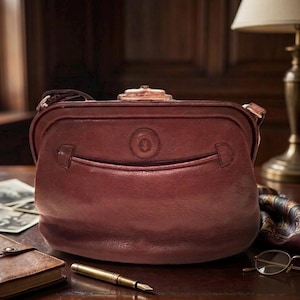 Vintage Modell Goldpfeil Leather Frame Purse | West Germany | Brown Leather Handbag