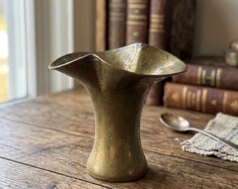 Vintage Brass Basket Vase Repurposed Metal Vessel Rustic Decor Flared Rim Bowl Handmade Look