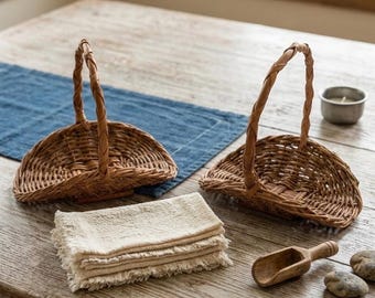 Vintage Madeira Wicker Napkin Holder Handwoven Basket Portugal Rustic Table Decor