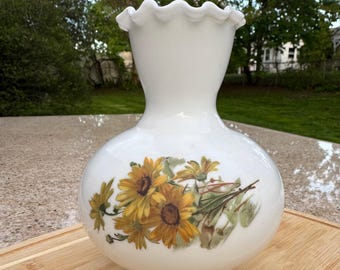 Vintage Milk Glass Floral Lamp Shade 3” Fitter Ruffled Edge Cottage Decor