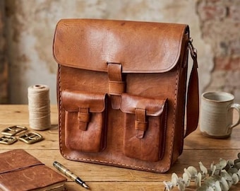 Vintage Brown Leather Messenger Satchel | Distressed Crossbody Shoulder Bag