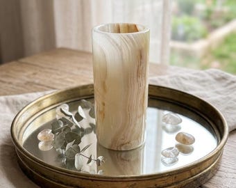 Vintage Alabaster Taper Candle Holder Onyx Stone Made in Pakistan Minimalist Natural Decor