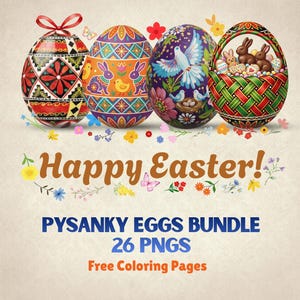 Huevos de Pysanky PNG Clipart • Diseños de huevos de Pascua • Descarga digital, archivos imprimibles • Páginas para colorear gratis