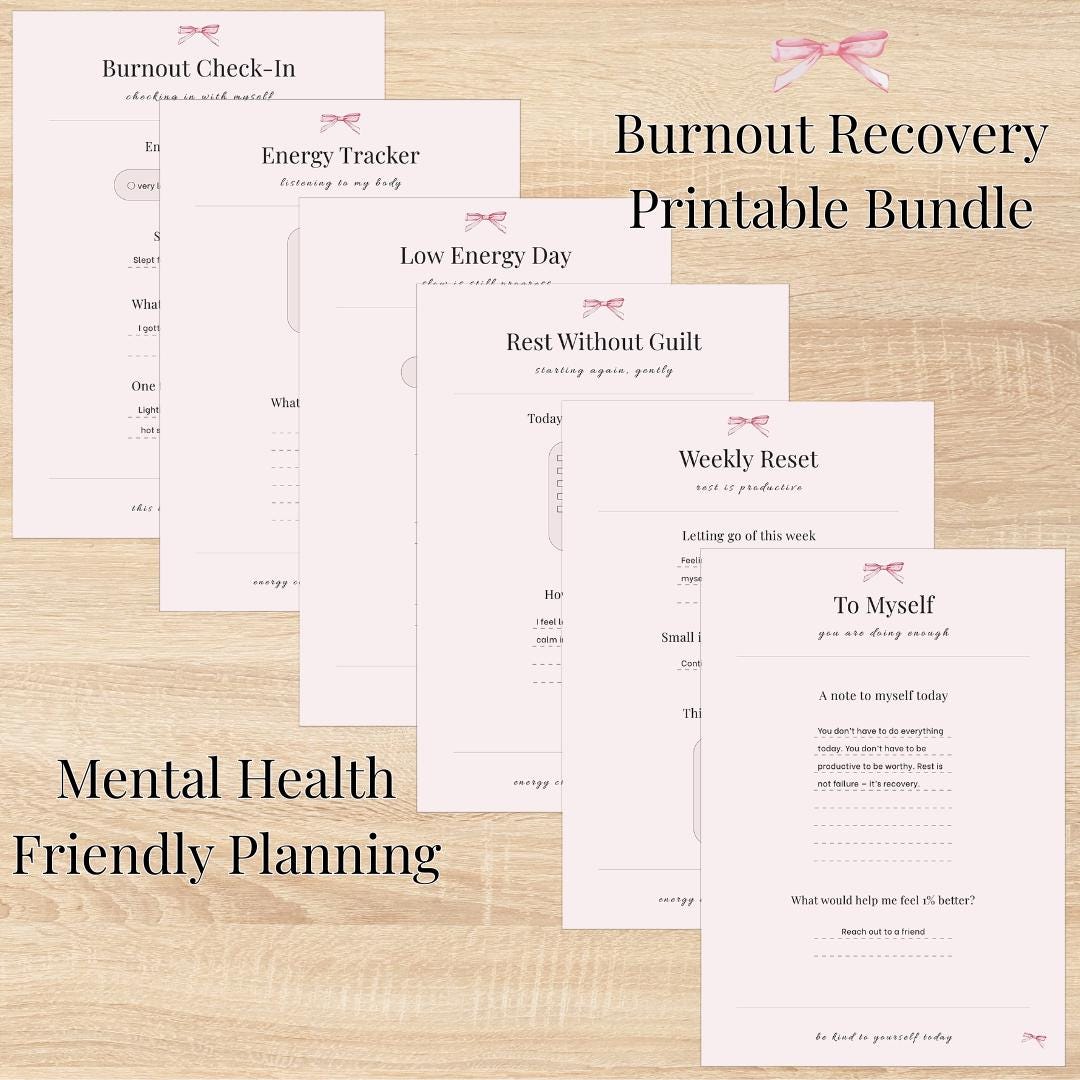 Burnout Recovery Printable Bundle – Self-care Planner, Gentle ...