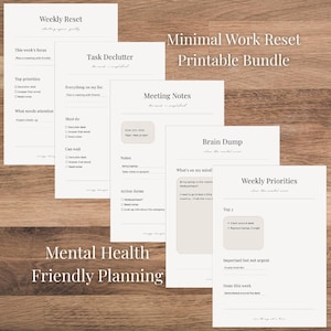 Minimal Work Reset Printable Bundle – Weekly Reset, Meeting Notes, Brain Dump Page – Office Planner