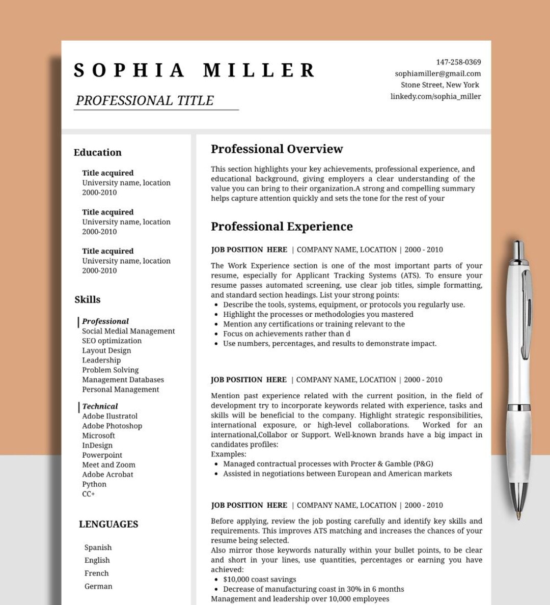 Clean Professional ATS Resume Template Word & Canva, ATS Friendly ...