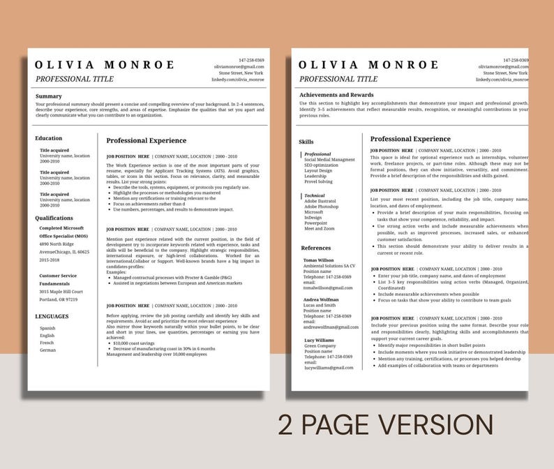 Simple Ats Friendly Layout Modern Executive Resume Template Word & Canva, ATS Friendly Corporate ...