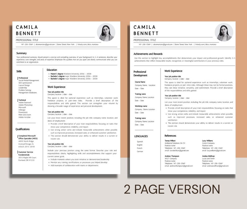 ATS Friendly Resume Template Word & Canva, Professional Modern CV ...
