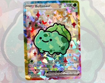 Custom TCG Fan Made Art PKMN Card Foil Bulbasaur, Charmander, Squirtle, Pikachu Set