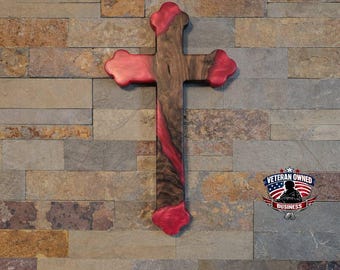 Aanpasbaar Romeins kruis van hout en epoxy - Rustiek modern religieus muurdecor - Cadeau