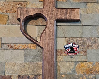Handcrafted Walnut Heart Cross