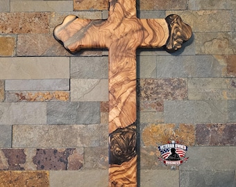 Olijfhout en epoxykruis in Romeinse stijl – aangepaste kleur – rustiek Faith-decor – 15,75 x 8,75 inch