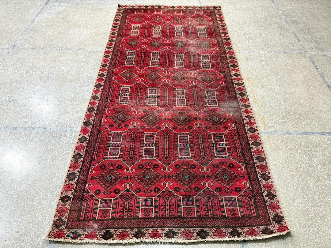 4.6x9.5 Hand Knotted Red Color Oriental Wool Rug – Vintage 1960s ...