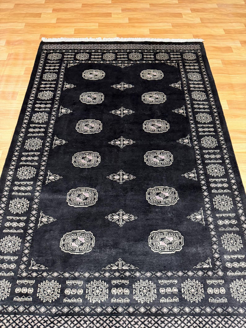 4x6 Hand Knotted Wool Bokhara Rug - Black Color Afghan Area Rug - Etsy UK