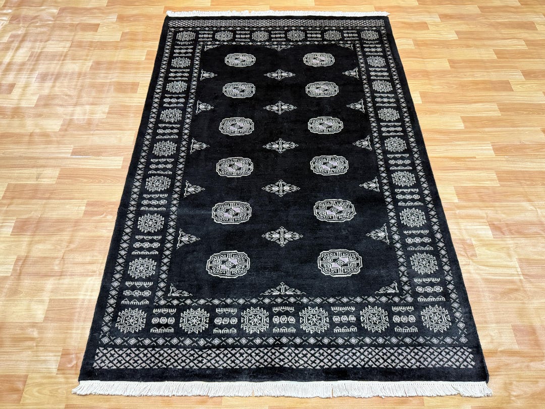 4x6 Hand Knotted Wool Bokhara Rug - Black Color Afghan Area Rug - Etsy UK
