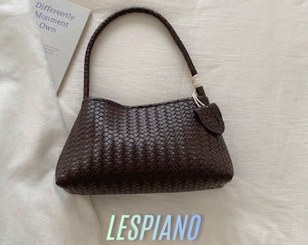 Bolsa de ombro em couro trançado, bolsa baguete marrom, bolsa minimalista para usar debaixo do braço