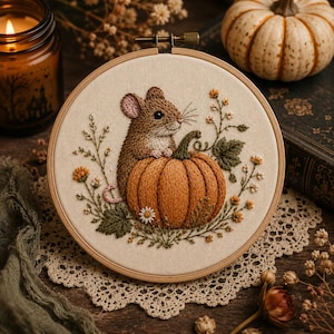 Mini Pumpkin Patch Mouse Halloween Hand Embroidery Pattern