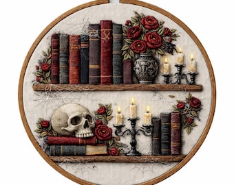 Dark Romance Bookshelf Embroidery Pattern PDF