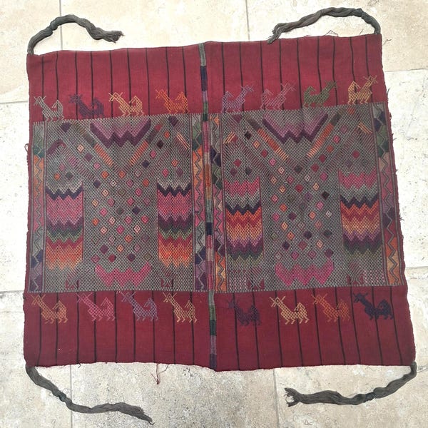 Vintage Multicolored Small Guatemalan Hand Woven/Embroidered Tablecloth