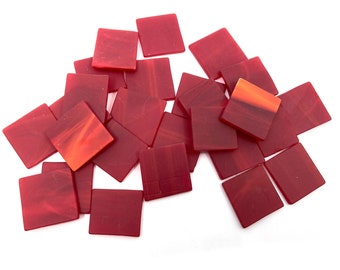 Red Marbled Stained Glass Squares - 1"x1"