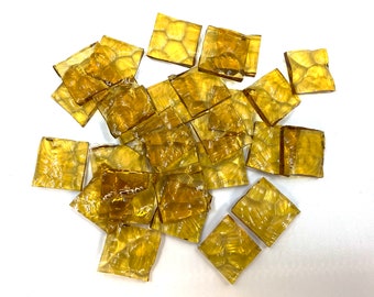 Glossy Yellow Pebble Textured Glass Squares - 1"